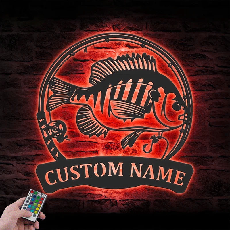 Personalized Bluegill Fish Fishing Metal Wall Signs With RGB Led Light