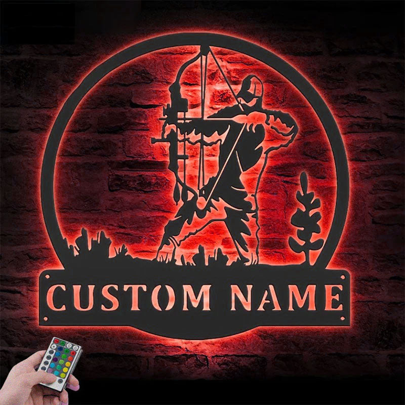 Personalized Bow Hunter, Metal Wall Signs With RGB Led Light