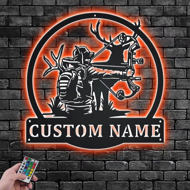 Personalized Bow Hunting Metal Wall Signs With RGB Led Light