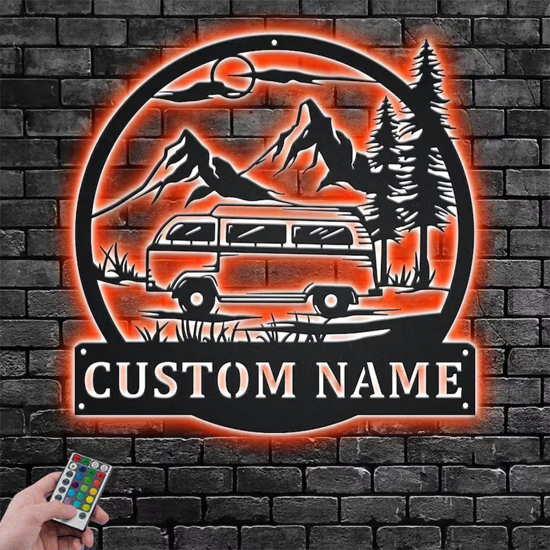 Personalized Camper Van Metal Wall Signs With RGB Led Light