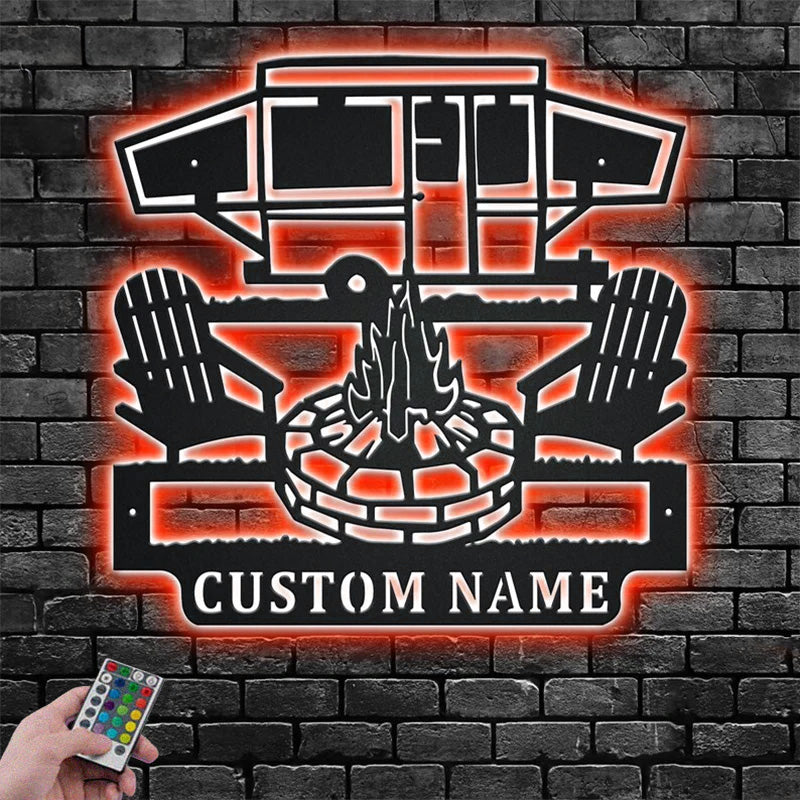 Personalized Camping Car Metal Wall Art With LED Light, Custom Name Camper Name Sign Decoration For Room, Camping Car Metal Home Decor, Camper