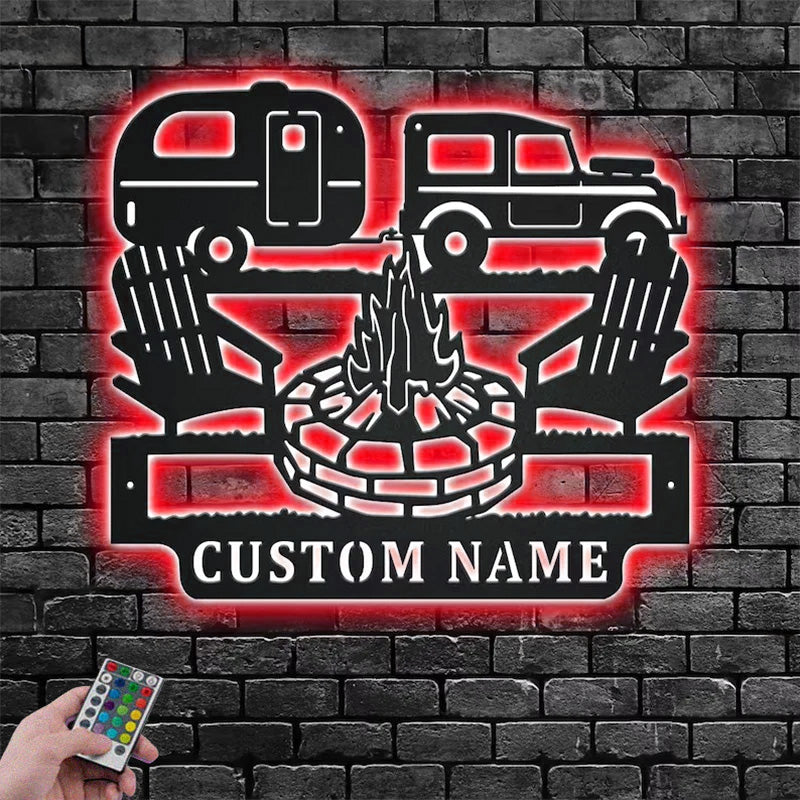 Personalized Camping Car Metal Wall Signs With RGB Led Light