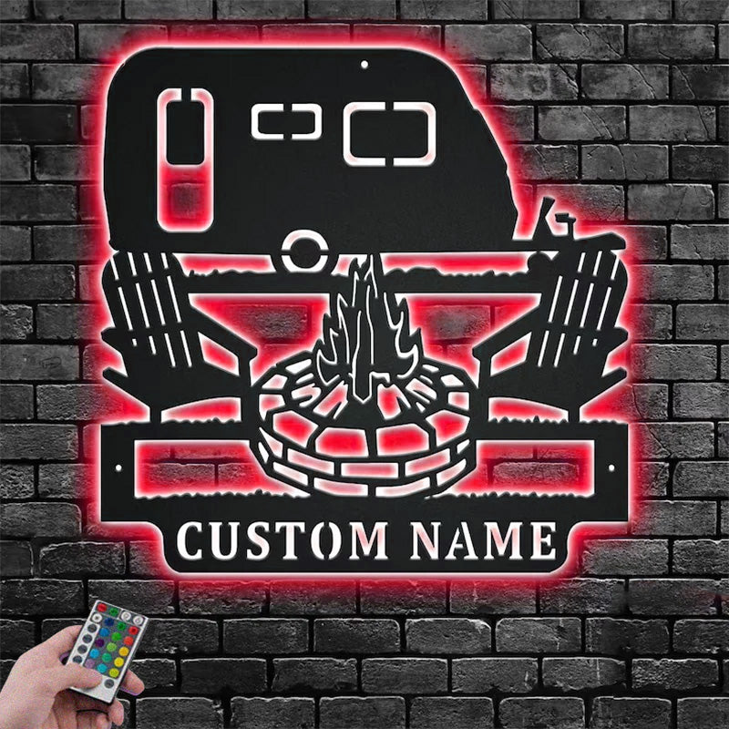 Personalized Camping Car Metal Wall Signs With RGB Led Light