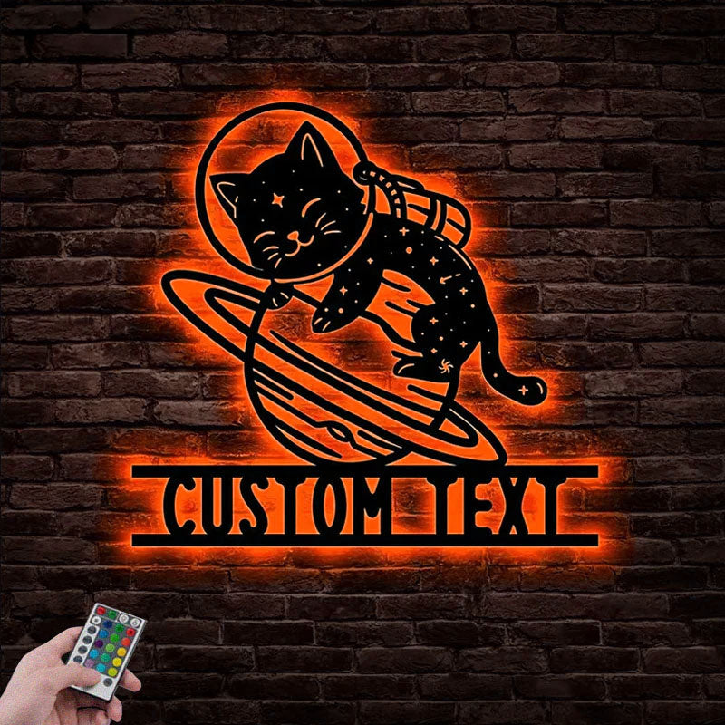 Personalized Cat Moon Universe Metal Wall Signs With RGB Led Light