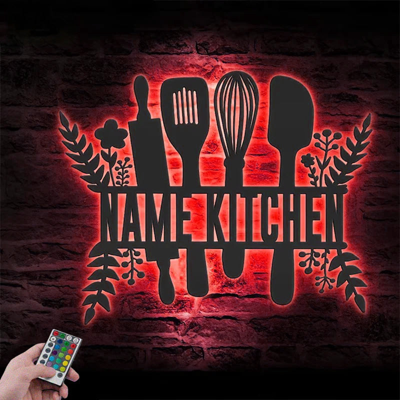 Personalized Chef Tools Metal Wall Signs With RGB Led Light