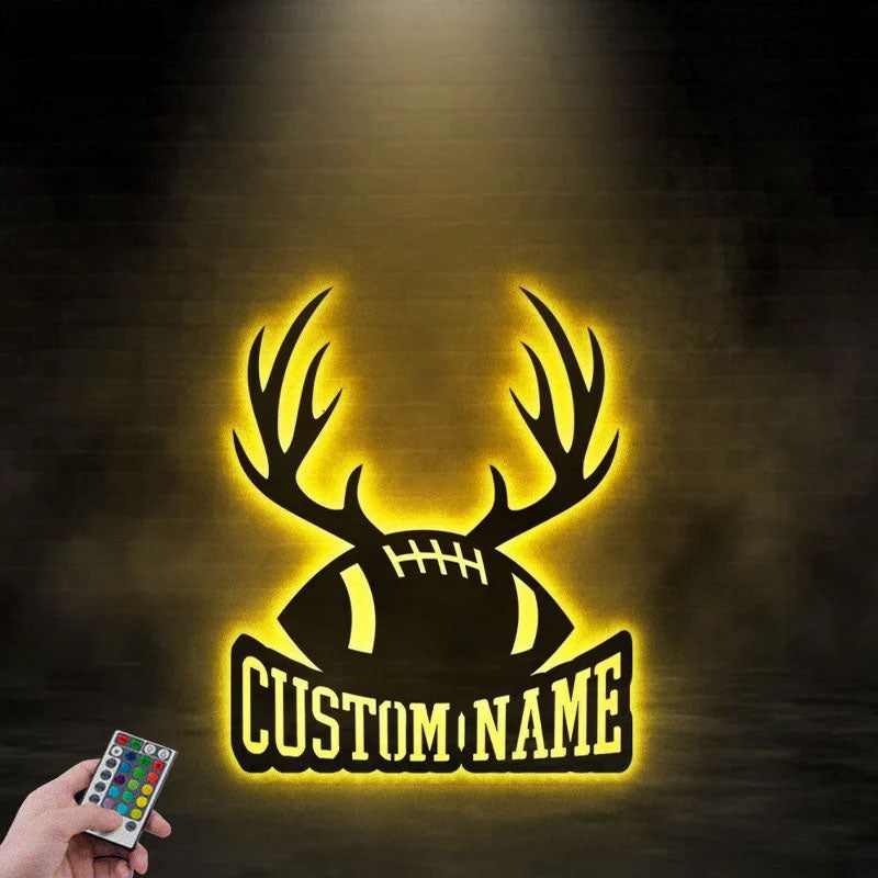 Personalized Christmas Football Player, Metal Wall Signs With RGB Led Light