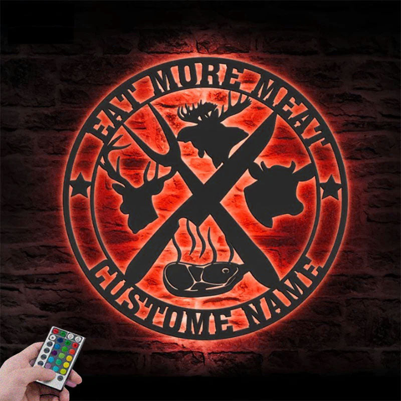 Personalized Cow Deer Moose Meat Shop Metal Wall Signs With RGB Led Light