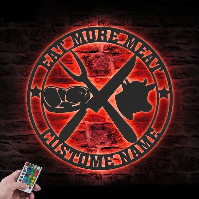 Personalized Cow Meat Shop Metal Wall Signs With RGB Led Light