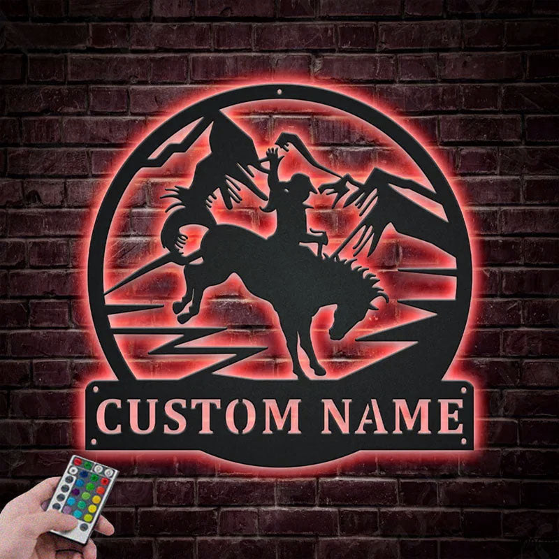 Personalized Cowgirl Riding A Horse Metal Wall Signs With RGB Led Light