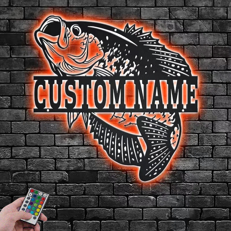 Personalized Crappie Fish Metal Wall Signs With RGB Led Light