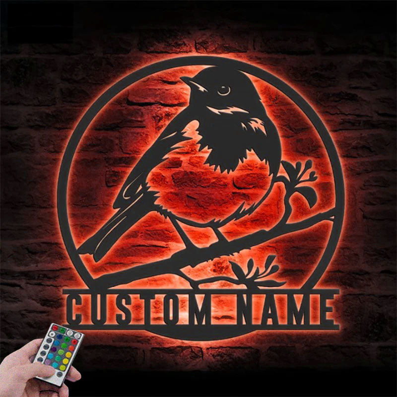 Personalized Cute American Robin, Metal Wall Signs With RGB Led Light