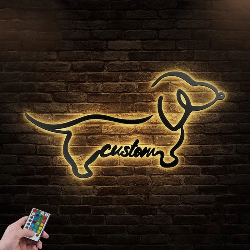 Personalized Dachshund Dog, Metal Wall Signs With RGB Led Light