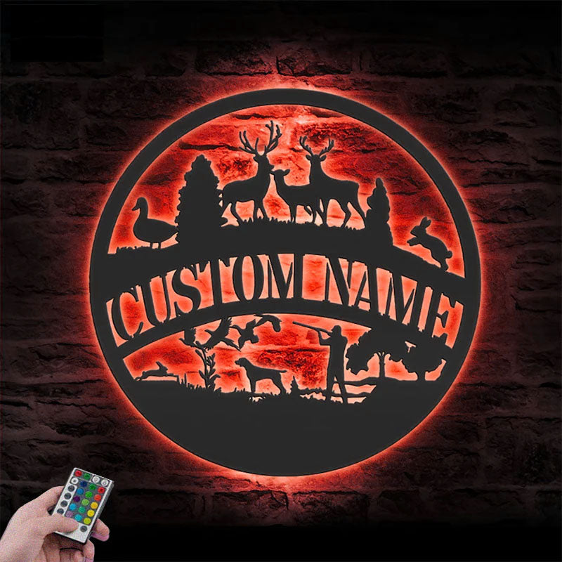 Personalized Deer Duck Hunting, Metal Wall Signs With RGB Led Light