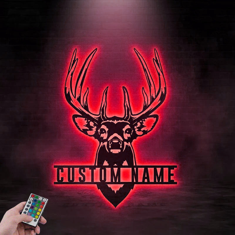 Personalized Deer Head Metal Wall Signs With RGB Led Light