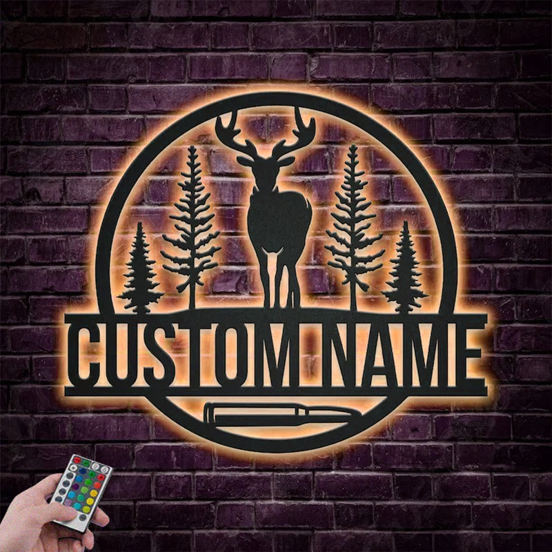 Personalized Deer Hunting Metal Wall Signs With RGB Led Light