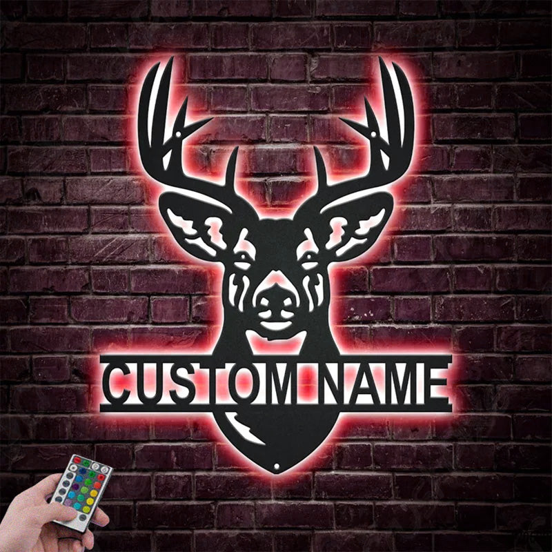 Personalized Deer Hunting Monogram Metal Wall Signs With RGB Led Light