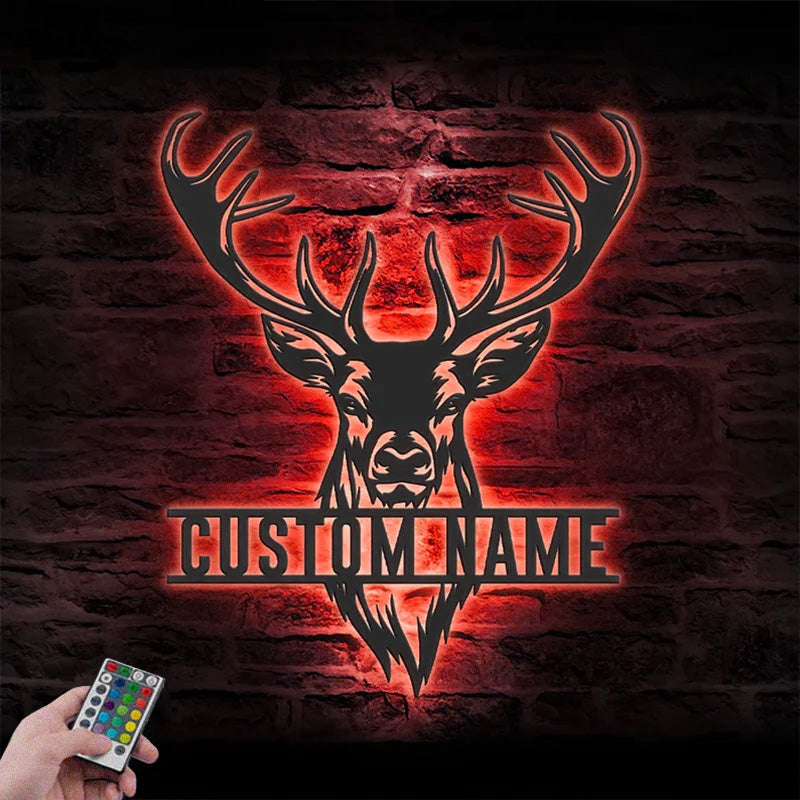 Personalized ELK Deer Hunting Metal Wall Signs With RGB Led Light