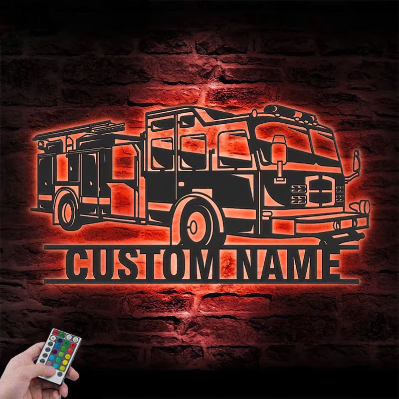 Personalized Engine Fire Truck Driver Metal Wall Signs With RGB Led Light
