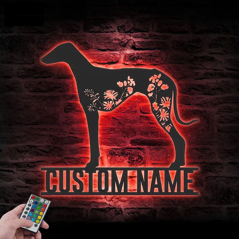 Personalized FLoral Azawakh Metal Wall Signs With RGB Led Light