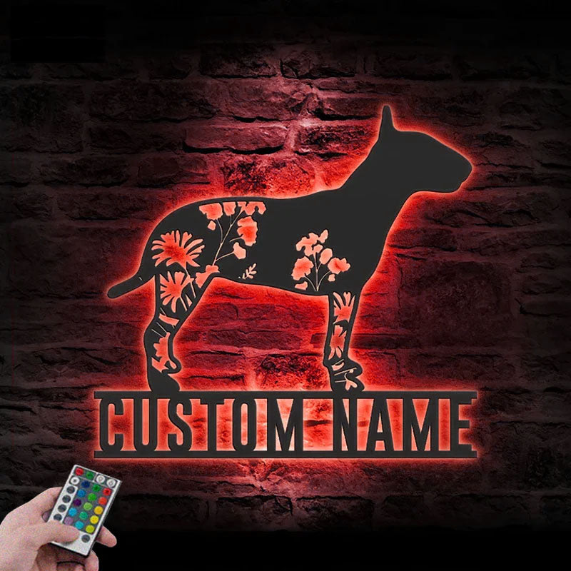 Personalized FLoral Bull Terriers Metal Wall Signs With RGB Led Light