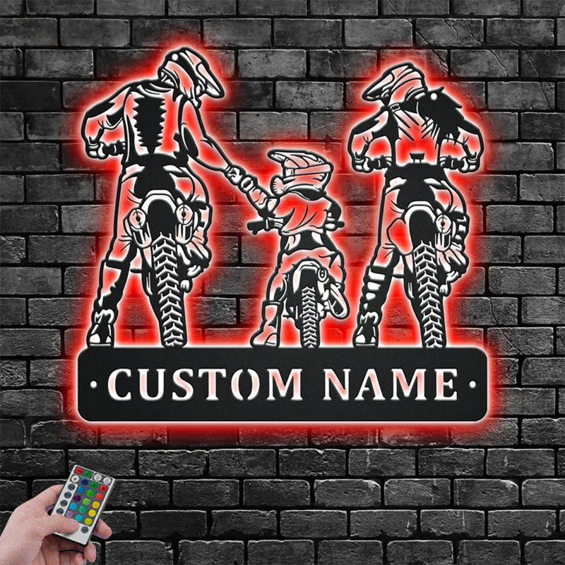 Personalized Family Motocross Metal Wall Signs With RGB Led Light