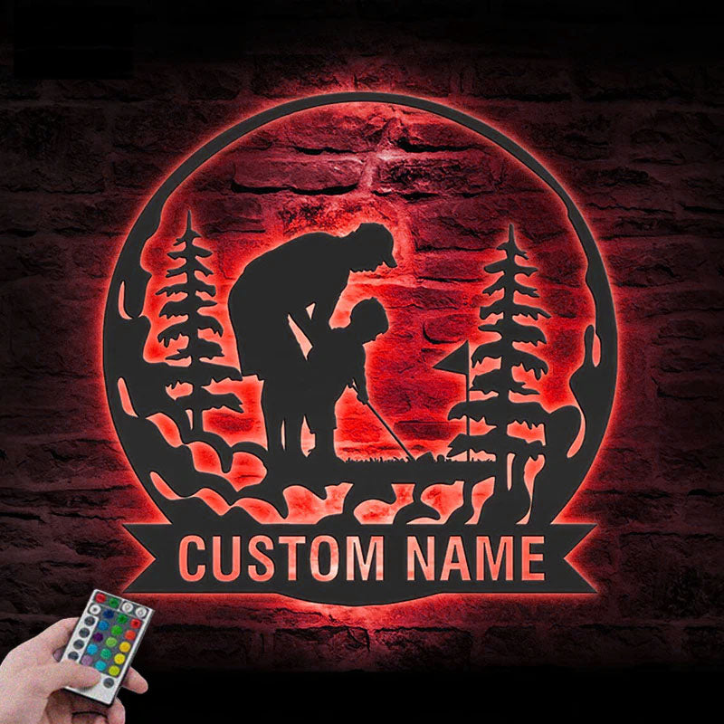 Personalized Father Son Golfing Metal Wall Signs With RGB Led Light