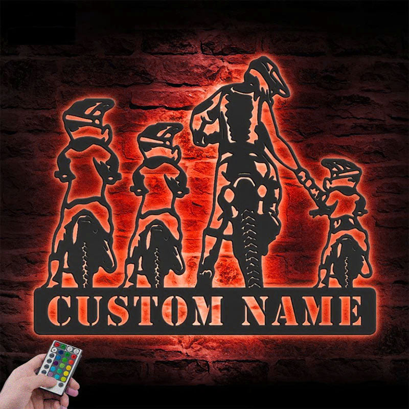 Personalized Father Son Motocross Biker, Metal Wall Signs With RGB Led Light