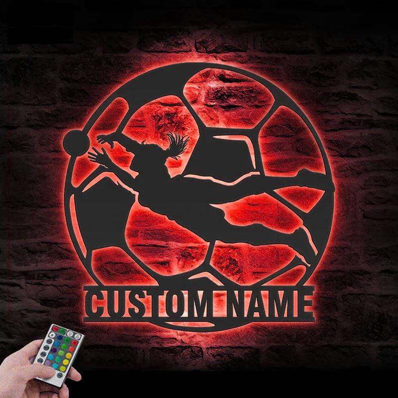 Personalized Female Soccer Player,  Metal Wall Signs With RGB Led Light