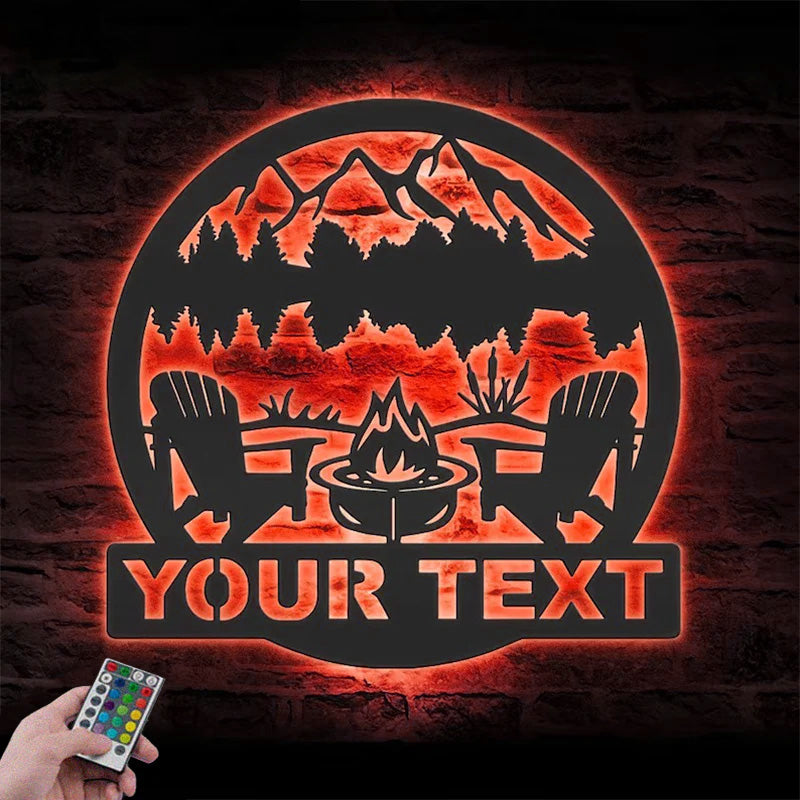 Personalized Fire Pit Lake House Metal Wall Signs With RGB Led Light