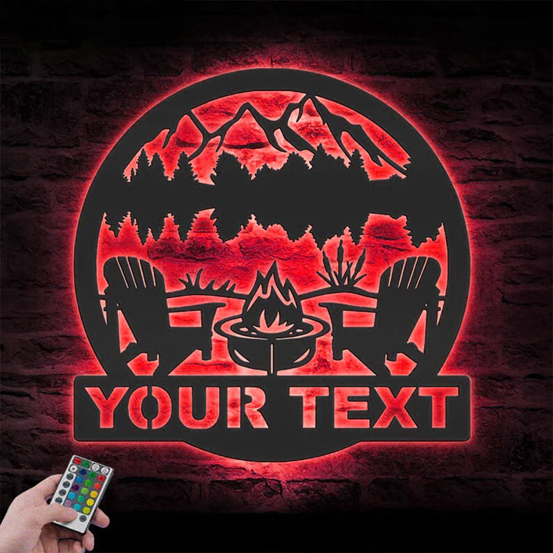 Personalized Fire Pit Lake House Metal Wall Signs With RGB Led Light