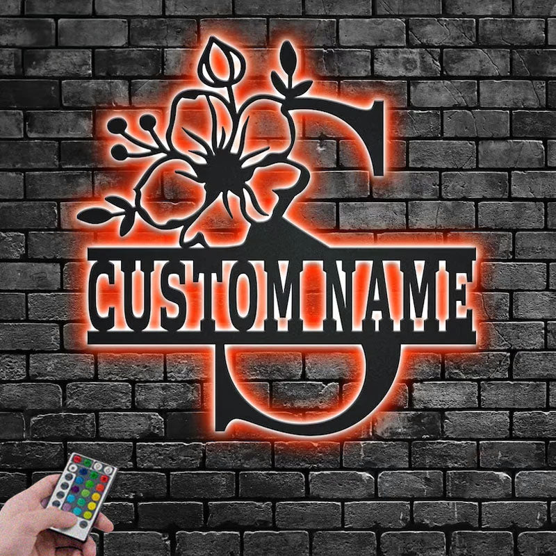 Personalized Floral Alphabet S Metal Wall Signs With RGB Led Light