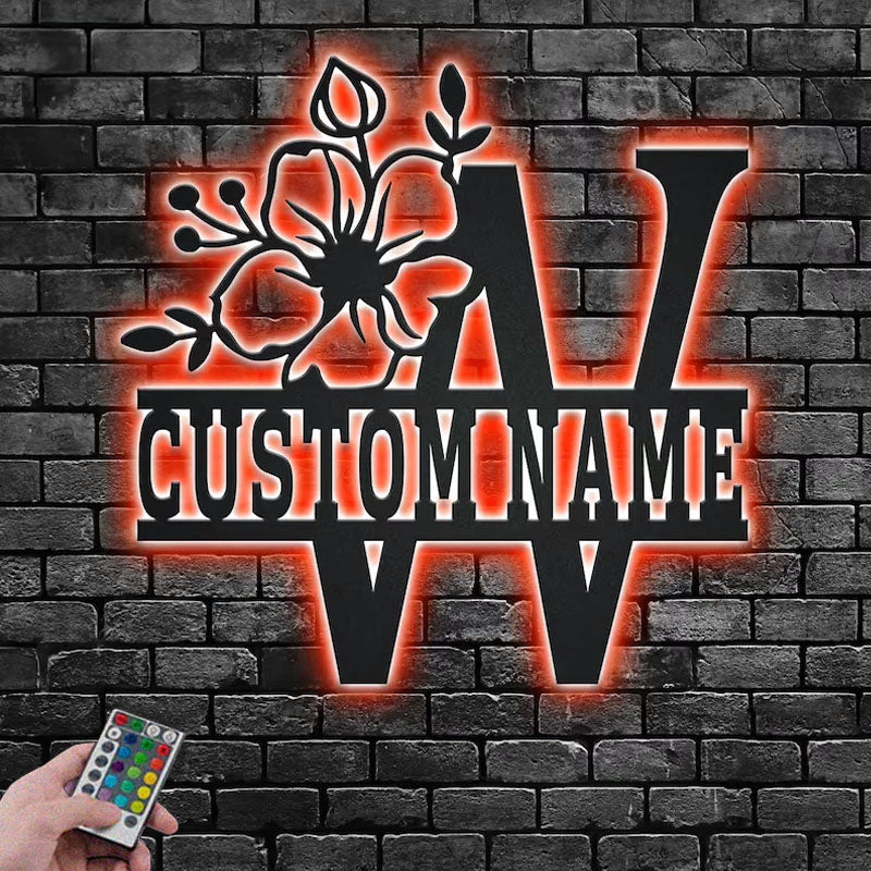 
Personalized Floral Alphabet W Metal Wall Signs With RGB Led Light
