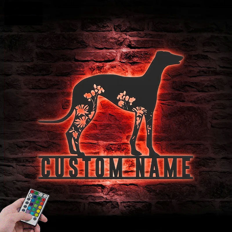 Personalized Floral Greyhound Metal Wall Signs With RGB Led Light