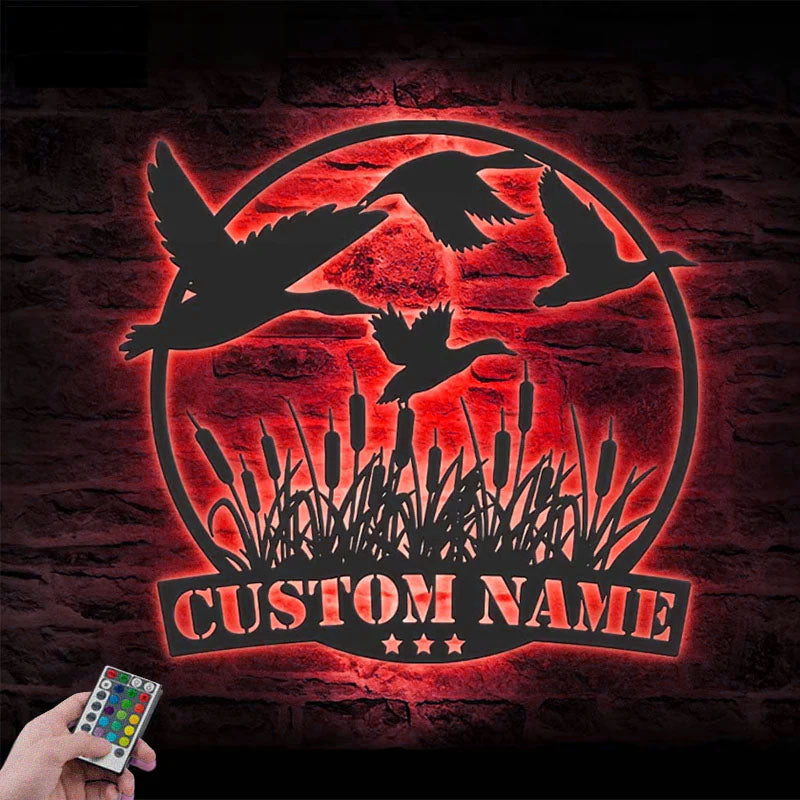 Personalized Flying Mallard Duck Hunting, Metal Wall Signs With RGB Led Light