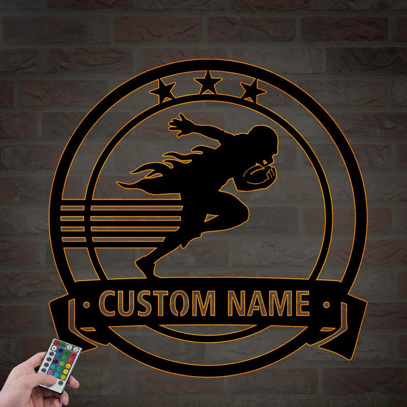 Personalized Football Gift, Metal Wall Signs With RGB Led Light