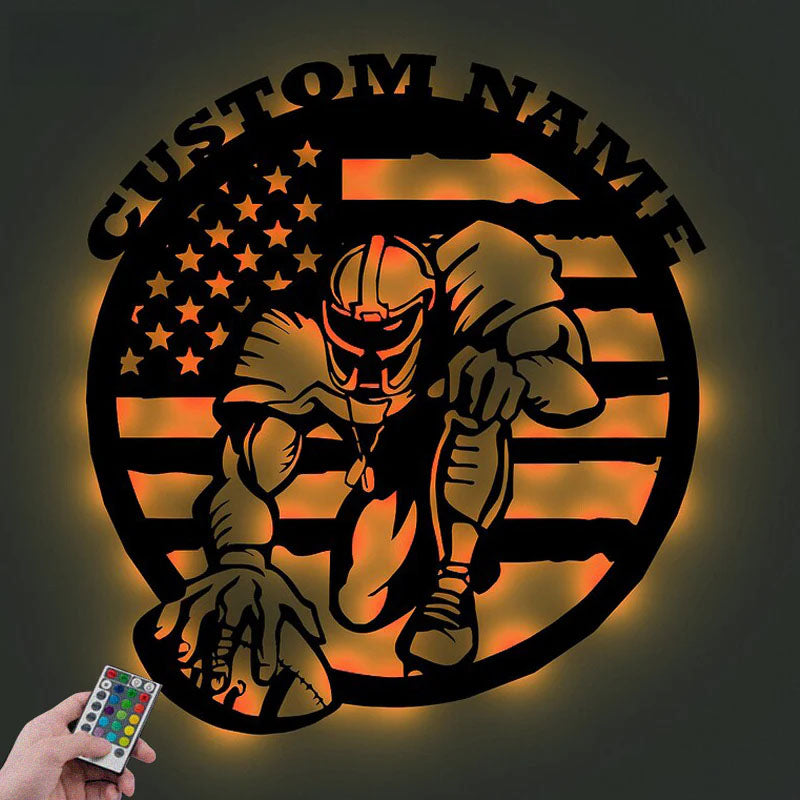 Personalized Football Metal Signs, Metal Wall Signs With RGB Led Light