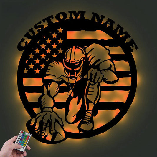 Personalized Football Metal Signs, Metal Wall Signs With RGB Led Light