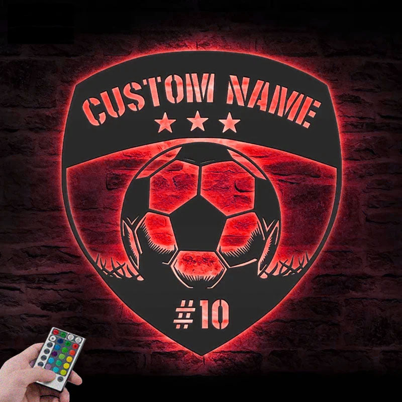 Personalized Football Player Lover Sign Home Decor, Metal Wall Signs With RGB Led Light