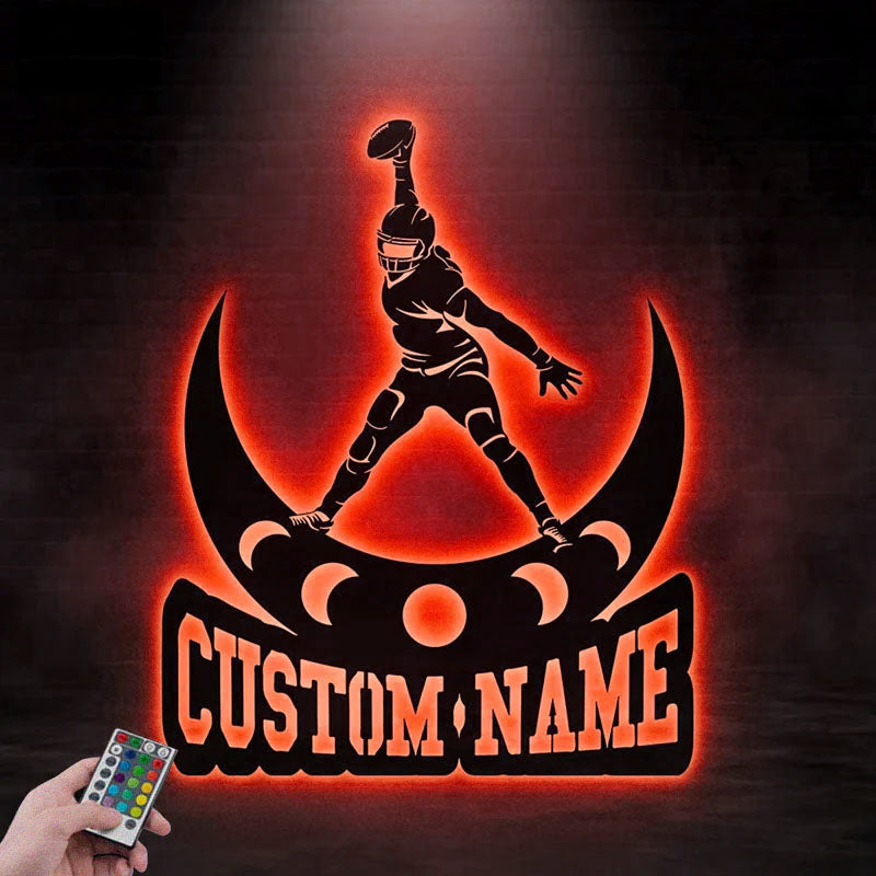 Personalized Football Player Metal Sign, Metal Wall Signs With RGB Led Light