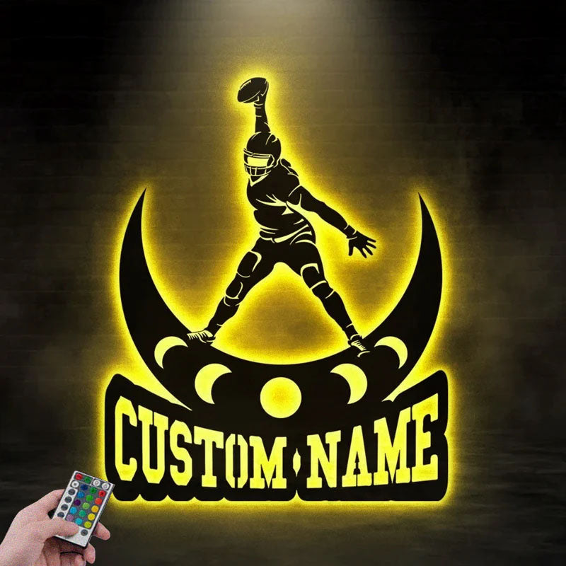 Personalized Football Player Metal Sign, Metal Wall Signs With RGB Led Light