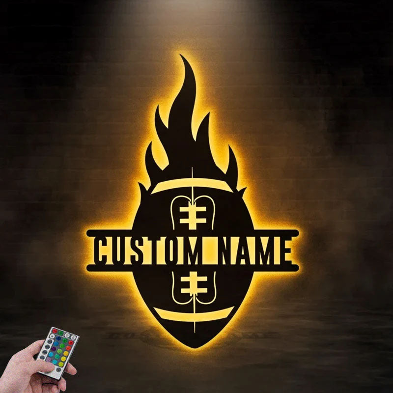 Personalized Football Player, Metal Wall Signs With RGB Led Light
