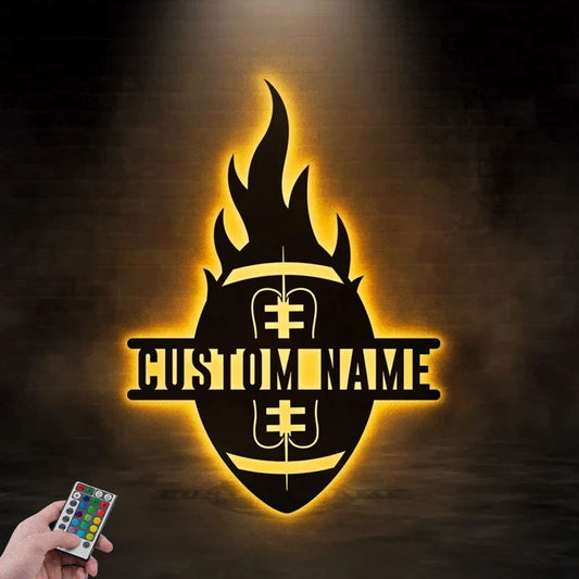 Personalized Football Player, Metal Wall Signs With RGB Led Light