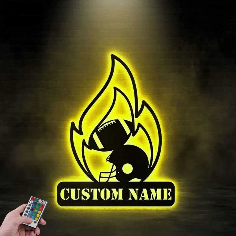 Personalized Football Player, Metal Wall Signs With RGB Led Light
