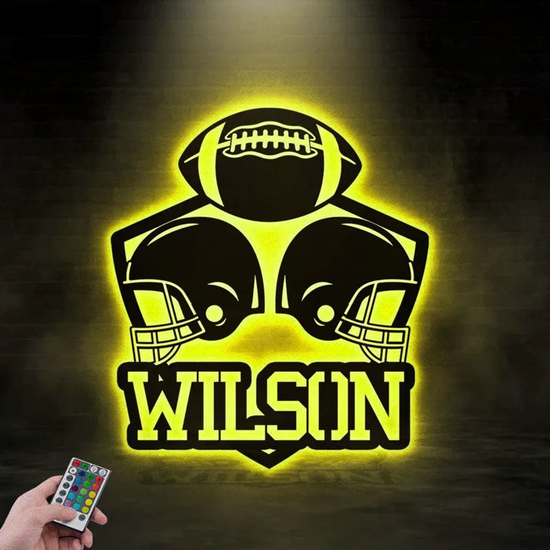 Personalized Football Player, Metal Wall Signs With RGB Led Light