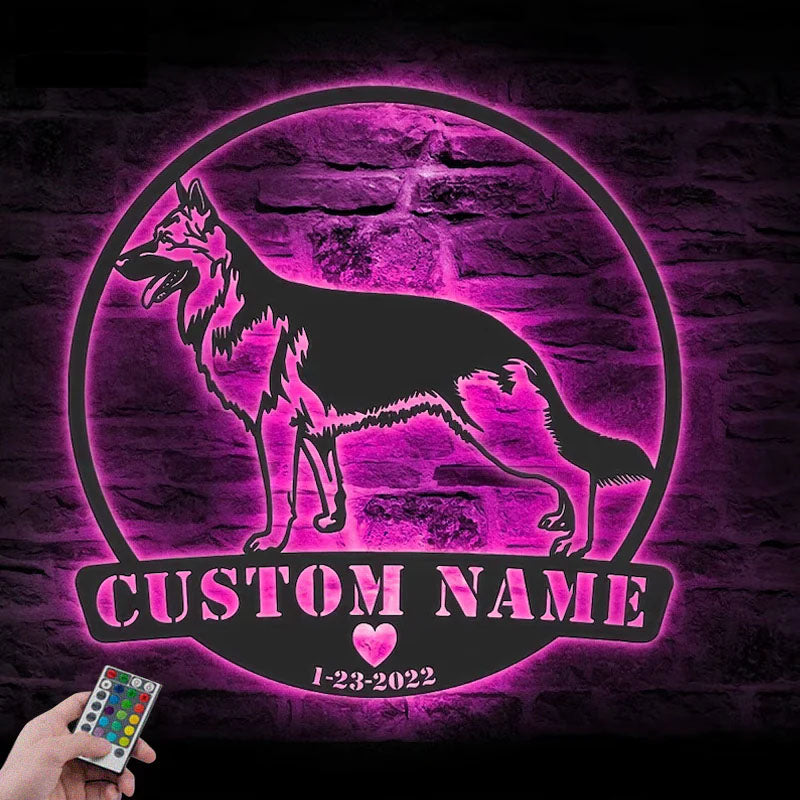 Personalized German Shepherd, Metal Wall Signs With RGB Led Light