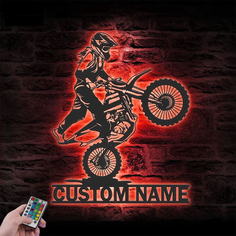 Personalized Girl Motocross Biker, Metal Wall Signs With RGB Led Light