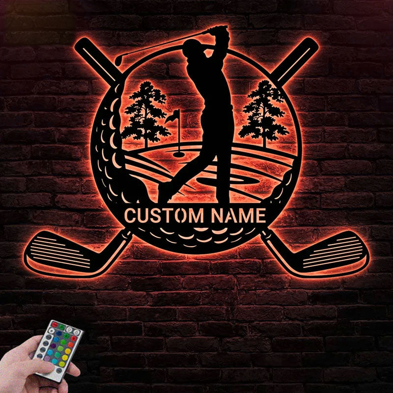 Personalized Golf Metal Wall Signs With RGB Led Light