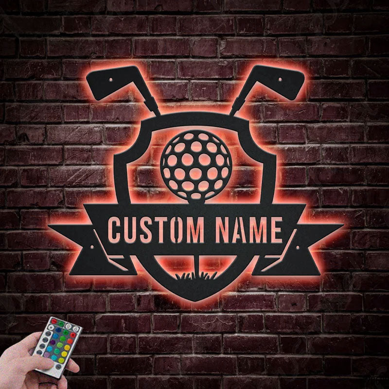 Personalized Golf Player Name Sign Decoration , Metal Wall Signs With RGB Led Light