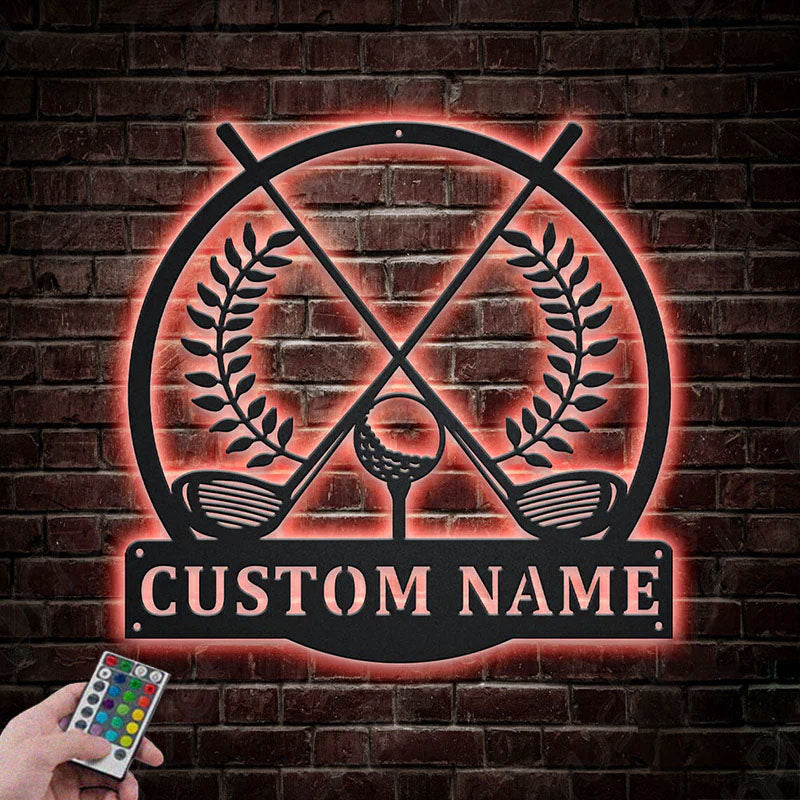 Personalized Golf Player Name Sign Decoration, Metal Wall Signs With RGB Led Light
