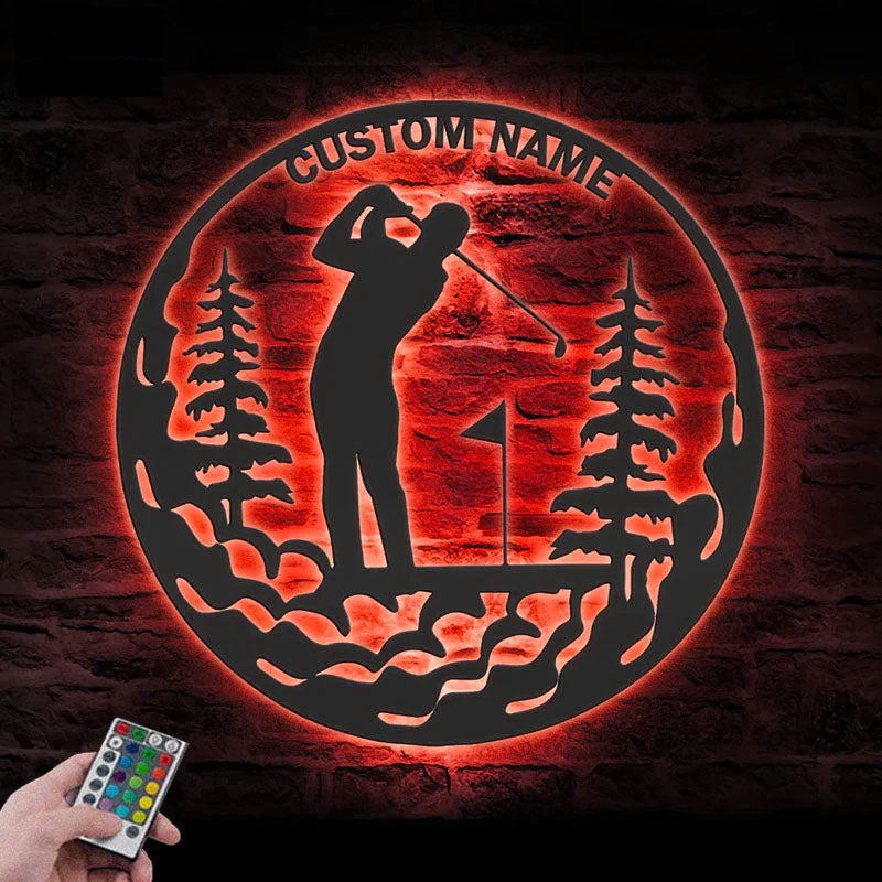 Personalized Golfer Name Sign Home Decor, Metal Wall Signs With RGB Led Light